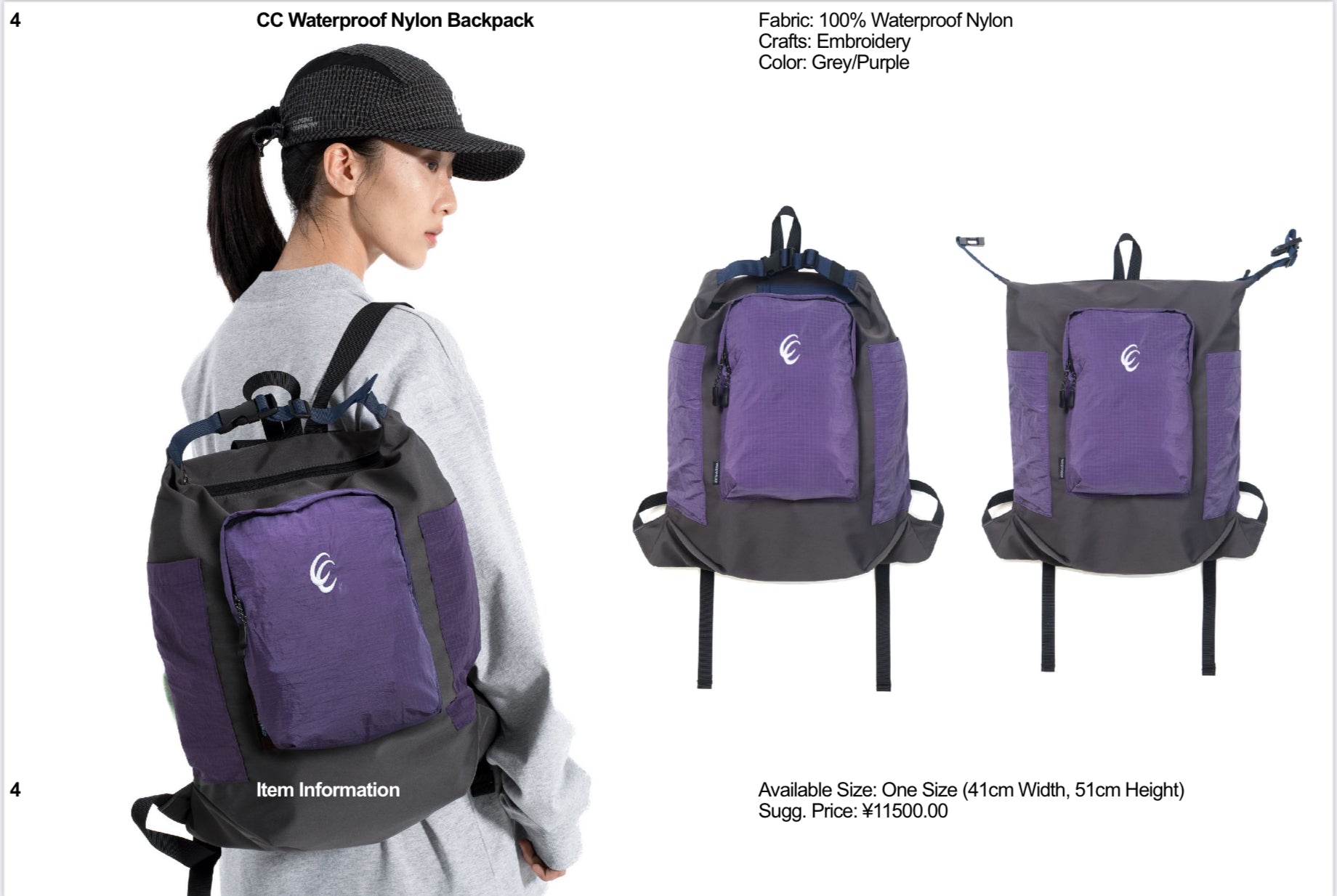 【Sale】Same PaperナップサックAmateurリュック Same Paper amateur / CC Waterproof Nylon Backpack Grey/Purple
